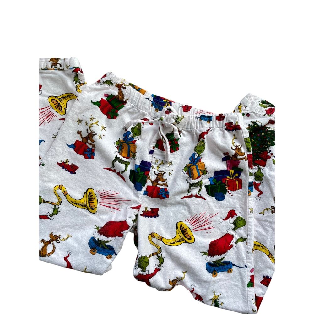Pottery Barn Teen Dr S Ginch Flannel Pajama Set Sz L White Multi Holiday - Picture 5 of 11
